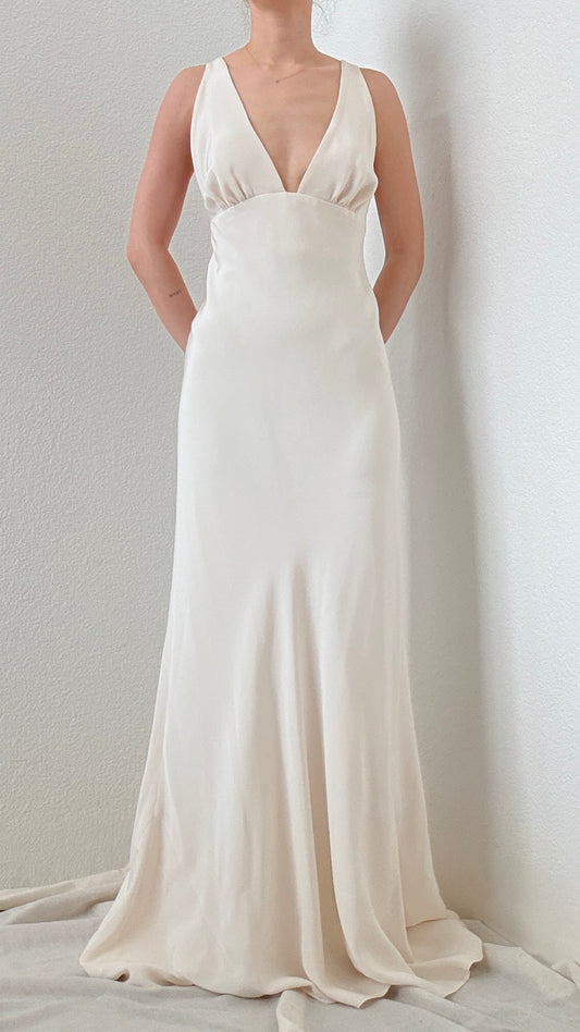 Ivory Silk Slip Gown with Train