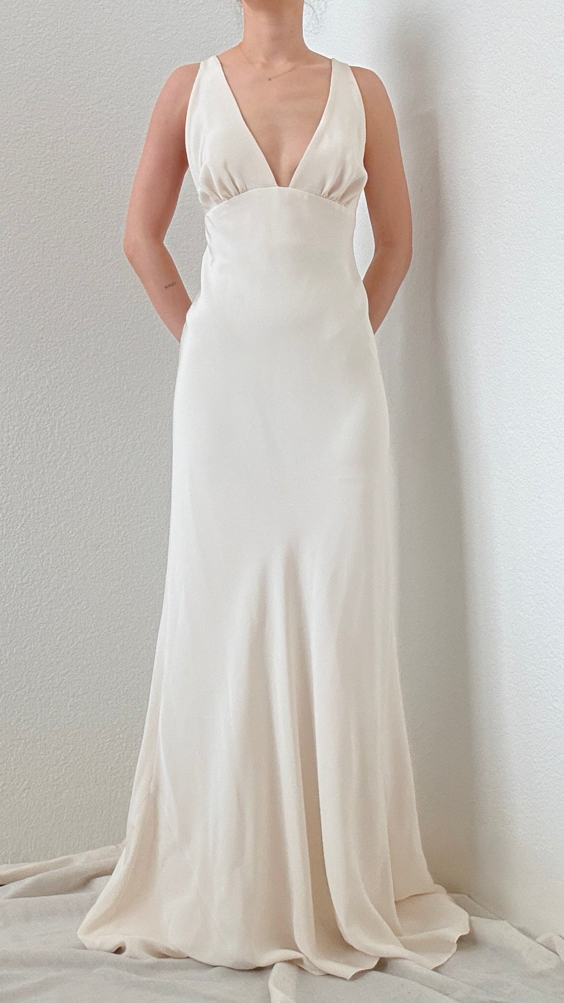 Ivory Silk Slip Gown with Train