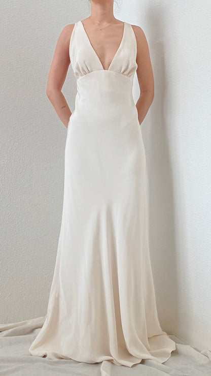 Ivory Silk Slip Gown with Train