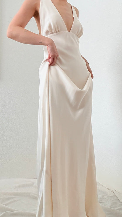 Ivory Silk Slip Gown with Train